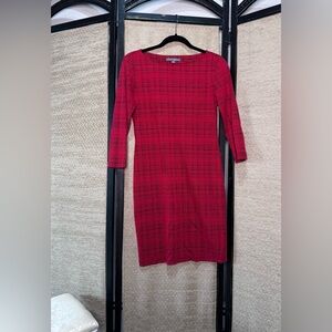 Sharagano Red Checkered Long Sleeve Dress